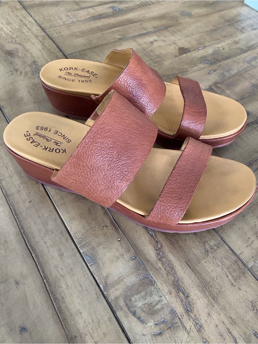 Kork-Ease Leather Double-Strap Slide Sandals